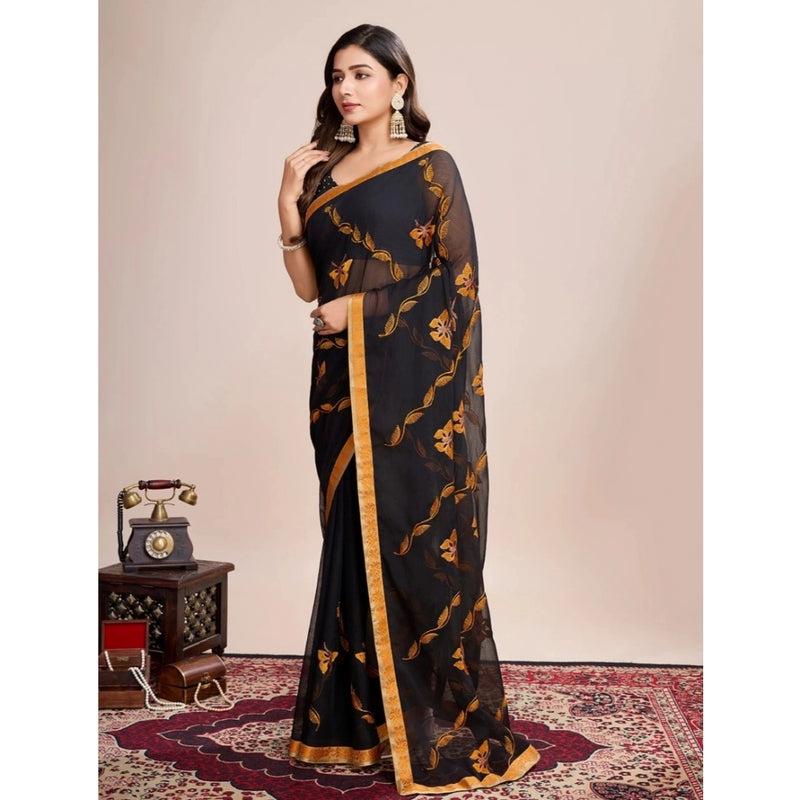 Mayawye Women's Georgette Printed  Saree With Unstitched Blouse (5.5Mtr, Orange)