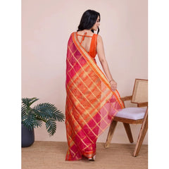 Mayawye Women's Cotton Silk Checkered Kota Doria Saree With Unstitched Blouse (5.5Mtr, Red)