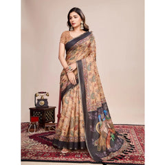 Mayawye Women's Georgette Embroidered  Saree With Unstitched Blouse (5.5Mtr, Brown)