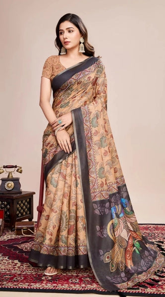 Mayawye Women's Georgette Embroidered  Saree With Unstitched Blouse (5.5Mtr, Brown)