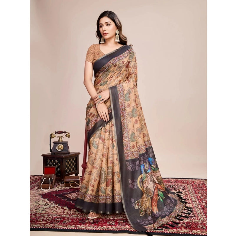 Mayawye Women's Georgette Embroidered  Saree With Unstitched Blouse (5.5Mtr, Brown)