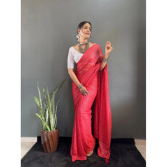 Mayawye Women's Chiffon Woven Bollywood Saree With Unstitched Blouse (5.5Mtr, Red)