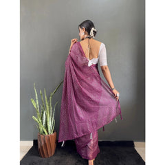Mayawye Women's Chiffon Woven Bollywood Saree With Unstitched Blouse (5.5Mtr, Purple)