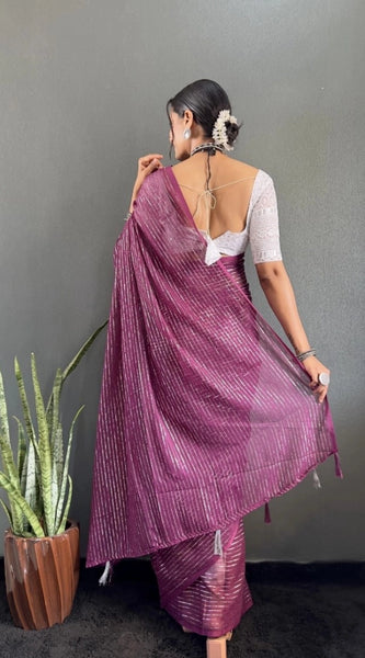 Mayawye Women's Chiffon Woven Bollywood Saree With Unstitched Blouse (5.5Mtr, Purple)