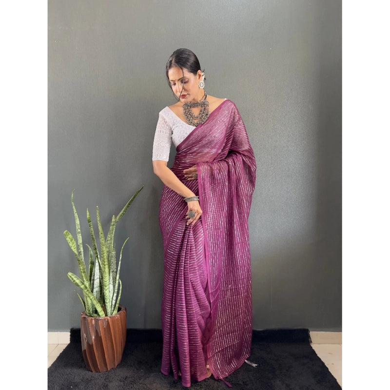 Mayawye Women's Chiffon Woven Bollywood Saree With Unstitched Blouse (5.5Mtr, Purple)