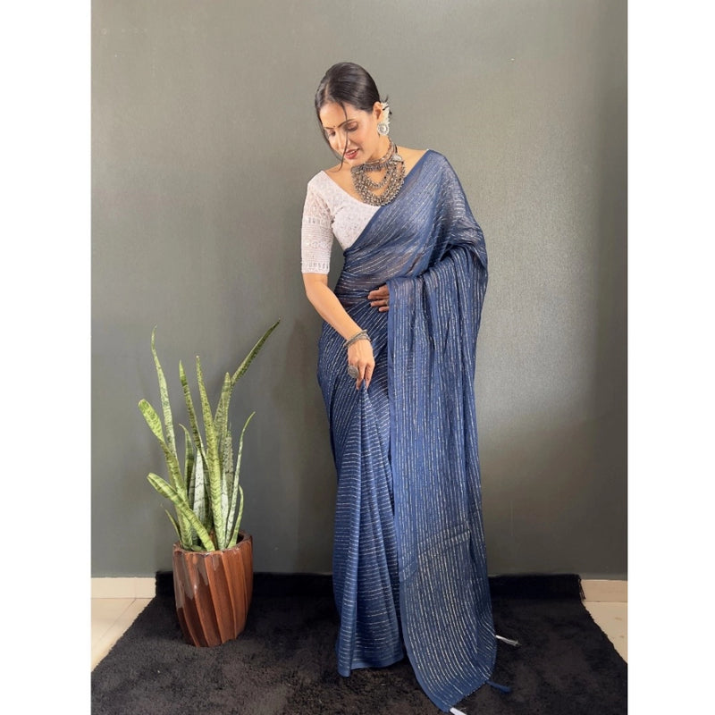 Mayawye Women's Chiffon Woven Bollywood Saree With Unstitched Blouse (5.5Mtr, Navy)