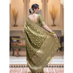 Mayawye Women's Silk Woven Kanjivaram Saree With Unstitched Blouse (5.5Mtr, Mehendi Green)