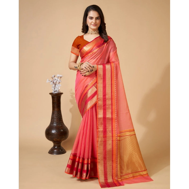 Mayawye Women's Cotton Blend Woven  Saree With Unstitched Blouse (5.5Mtr, Pink)