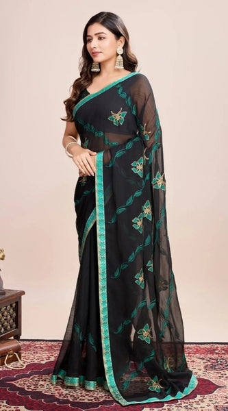 Mayawye Women's Georgette Printed  Saree With Unstitched Blouse (5.5Mtr, Rama)