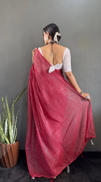 Mayawye Women's Chiffon Woven Bollywood Saree With Unstitched Blouse (5.5Mtr, Pink)