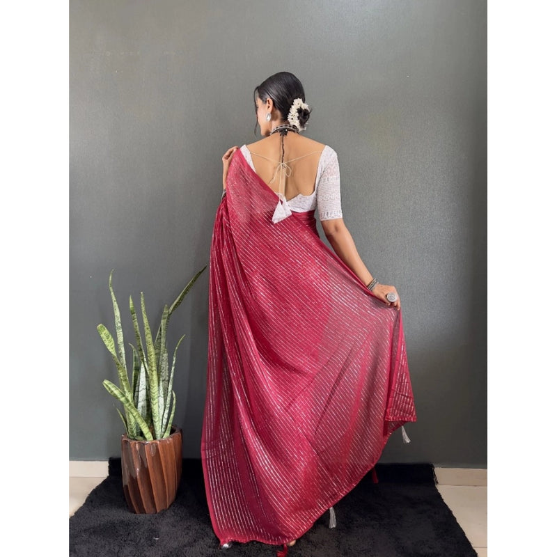 Mayawye Women's Chiffon Woven Bollywood Saree With Unstitched Blouse (5.5Mtr, Pink)