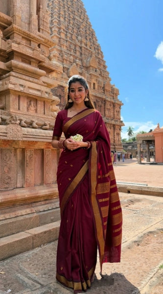 Mayawye Women's Jacquard Self Design Bollywood Saree With Unstitched Blouse (5.5Mtr, Maroon)