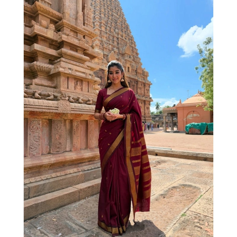 Mayawye Women's Jacquard Self Design Bollywood Saree With Unstitched Blouse (5.5Mtr, Maroon)