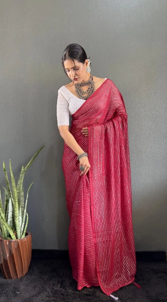 Mayawye Women's Chiffon Woven Bollywood Saree With Unstitched Blouse (5.5Mtr, Pink)