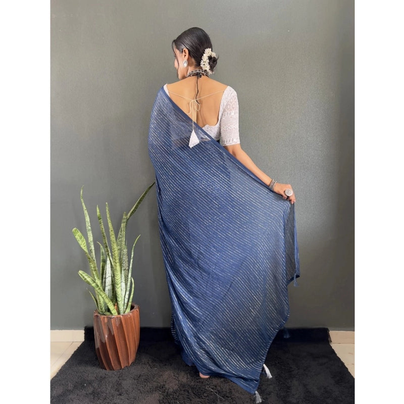 Mayawye Women's Chiffon Woven Bollywood Saree With Unstitched Blouse (5.5Mtr, Navy)