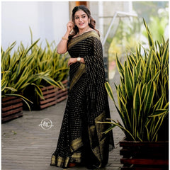 Mayawye Women's Silk Woven Kanjivaram Saree With Unstitched Blouse (5.5Mtr, Black)