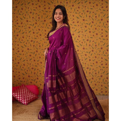 Mayawye Women's Silk Blend Self Design Bollywood Saree With Unstitched Blouse (5.5Mtr, Purple)
