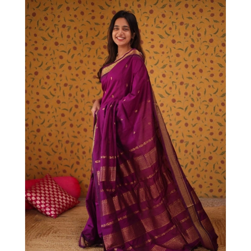 Mayawye Women's Silk Blend Self Design Bollywood Saree With Unstitched Blouse (5.5Mtr, Purple)