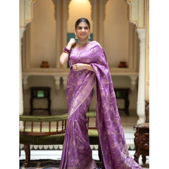 Mayawye Women's Art Silk Embellished Kanjivaram Saree With Unstitched Blouse (5.5Mtr, Lavender)
