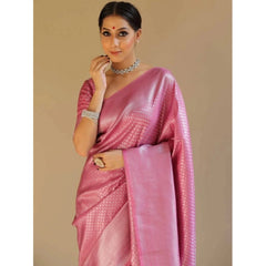 Mayawye Women's Silk Blend Woven Kanjivaram Saree With Unstitched Blouse (5.5Mtr, Pink)
