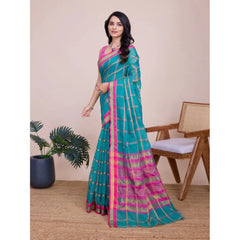 Mayawye Women's Cotton Silk Checkered Kota Doria Saree With Unstitched Blouse (5.5Mtr, Rama)