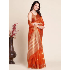 Mayawye Women's Silk Blend Printed Banarasi Saree With Unstitched Blouse (5.5Mtr, Red)