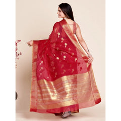 Mayawye Women's Silk Blend Printed Banarasi Saree With Unstitched Blouse (5.5Mtr, Dark Rani)