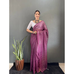 Mayawye Women's Chiffon Woven Bollywood Saree With Unstitched Blouse (5.5Mtr, Purple)