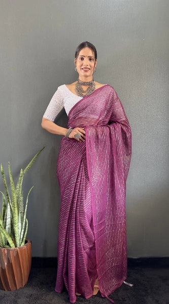 Mayawye Women's Chiffon Woven Bollywood Saree With Unstitched Blouse (5.5Mtr, Purple)