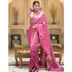 Mayawye Women's Silk Woven Kanjivaram Saree With Unstitched Blouse (5.5Mtr, Pink)