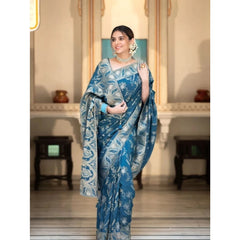 Mayawye Women's Art Silk Embellished Kanjivaram Saree With Unstitched Blouse (5.5Mtr, Rama)
