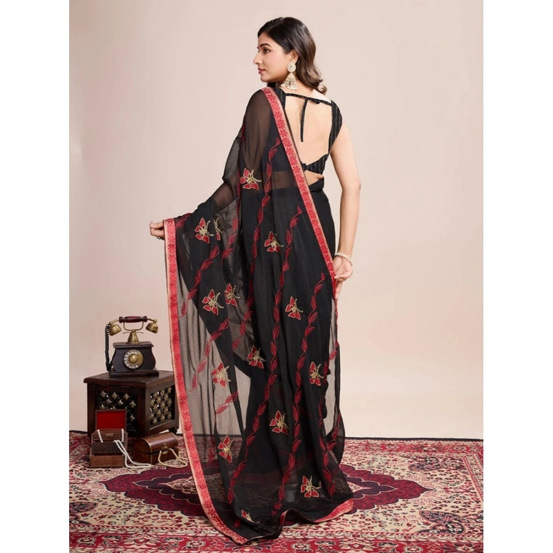 Mayawye Women's Georgette Printed  Saree With Unstitched Blouse (5.5Mtr, Red)