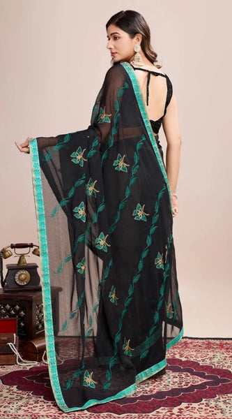 Mayawye Women's Georgette Printed  Saree With Unstitched Blouse (5.5Mtr, Rama)