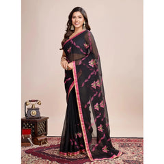 Mayawye Women's Georgette Printed  Saree With Unstitched Blouse (5.5Mtr, Pink)