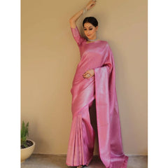 Mayawye Women's Silk Blend Woven Kanjivaram Saree With Unstitched Blouse (5.5Mtr, Pink)