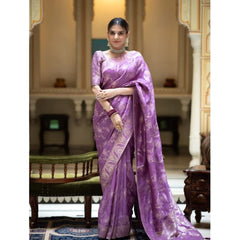 Mayawye Women's Art Silk Embellished Kanjivaram Saree With Unstitched Blouse (5.5Mtr, Lavender)
