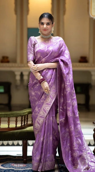Mayawye Women's Art Silk Embellished Kanjivaram Saree With Unstitched Blouse (5.5Mtr, Lavender)