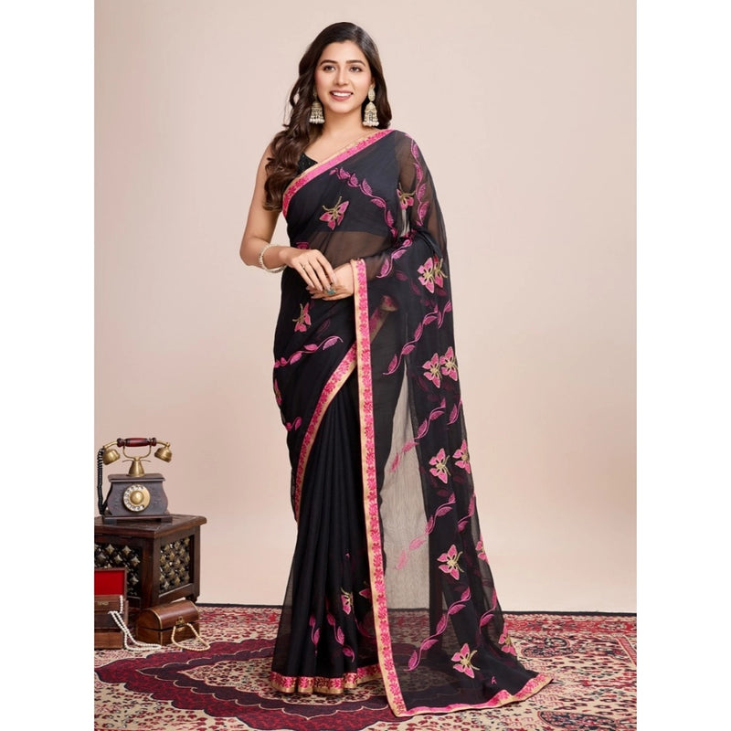 Mayawye Women's Georgette Printed  Saree With Unstitched Blouse (5.5Mtr, Pink)