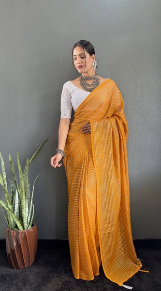Mayawye Women's Chiffon Woven Bollywood Saree With Unstitched Blouse (5.5Mtr, Mustard)