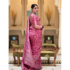 Mayawye Women's Silk Woven Kanjivaram Saree With Unstitched Blouse (5.5Mtr, Pink)