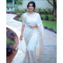 Mayawye Women's Silk Blend Self Design Bollywood Saree With Unstitched Blouse (5.5Mtr, White)