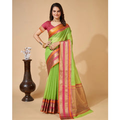 Mayawye Women's Cotton Blend Woven  Saree With Unstitched Blouse (5.5Mtr, Light Green)