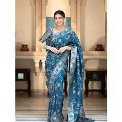Mayawye Women's Art Silk Embellished Kanjivaram Saree With Unstitched Blouse (5.5Mtr, Rama)