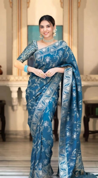 Mayawye Women's Art Silk Embellished Kanjivaram Saree With Unstitched Blouse (5.5Mtr, Rama)