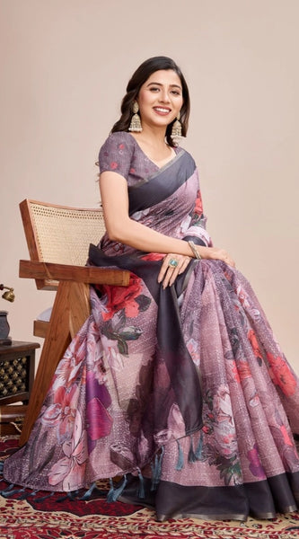 Mayawye Women's Georgette Embroidered  Saree With Unstitched Blouse (5.5Mtr, Multicolor)