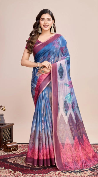 Mayawye Women's Georgette Embroidered  Saree With Unstitched Blouse (5.5Mtr, Blue)