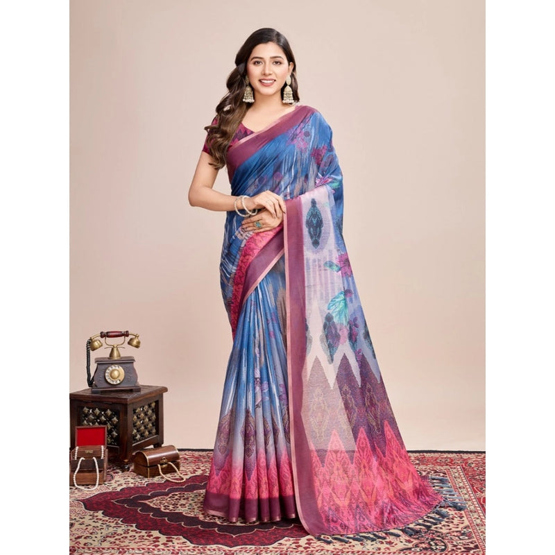Mayawye Women's Georgette Embroidered  Saree With Unstitched Blouse (5.5Mtr, Blue)