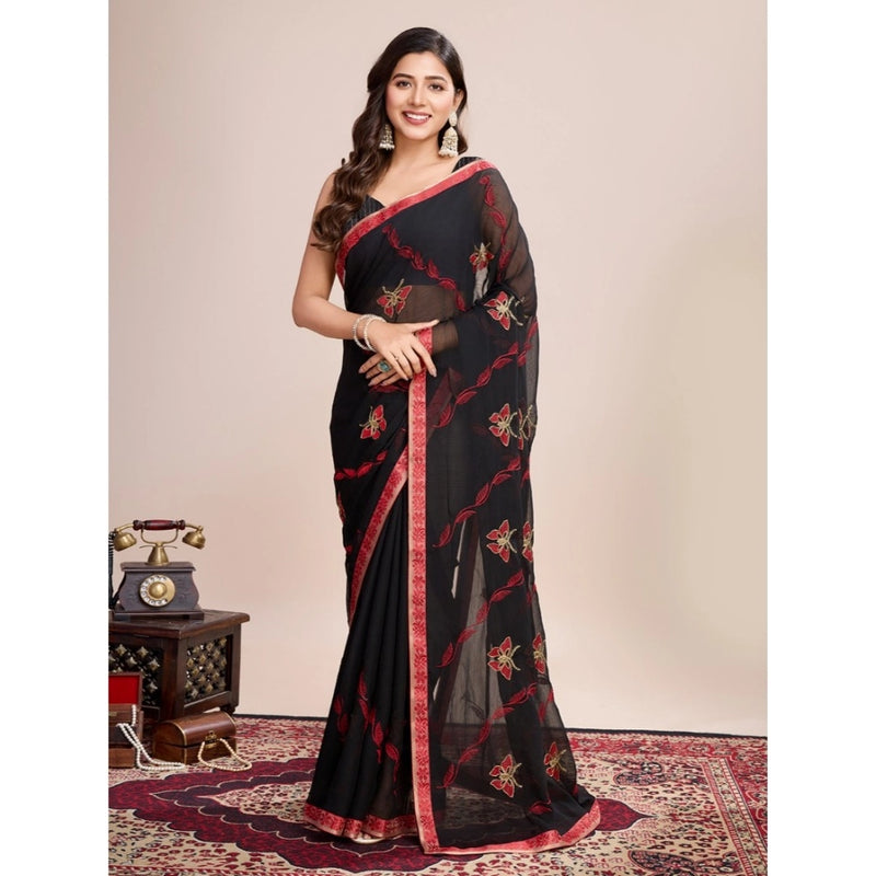 Mayawye Women's Georgette Printed  Saree With Unstitched Blouse (5.5Mtr, Red)