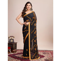 Mayawye Women's Georgette Printed  Saree With Unstitched Blouse (5.5Mtr, Orange)