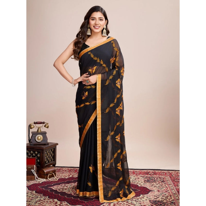 Mayawye Women's Georgette Printed  Saree With Unstitched Blouse (5.5Mtr, Orange)